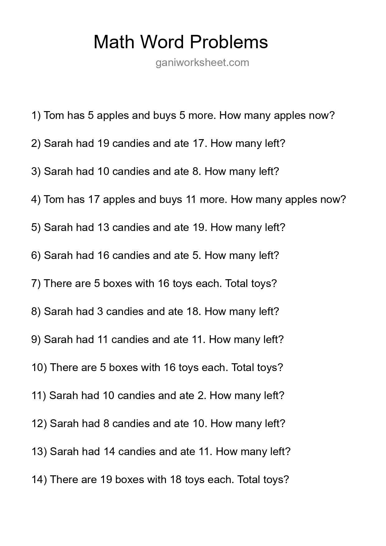 Math Word Problem Worksheet