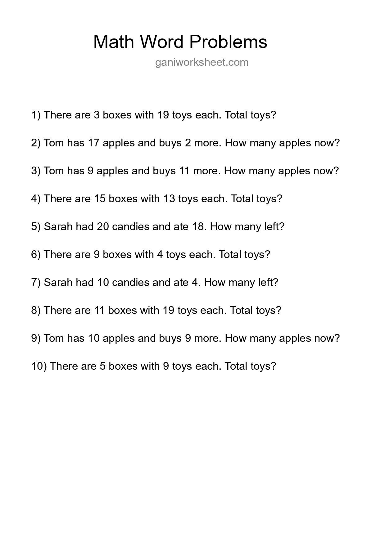 Math Word Problem Worksheet