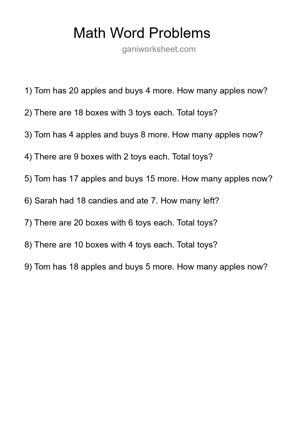 Math Word Problem Worksheet
