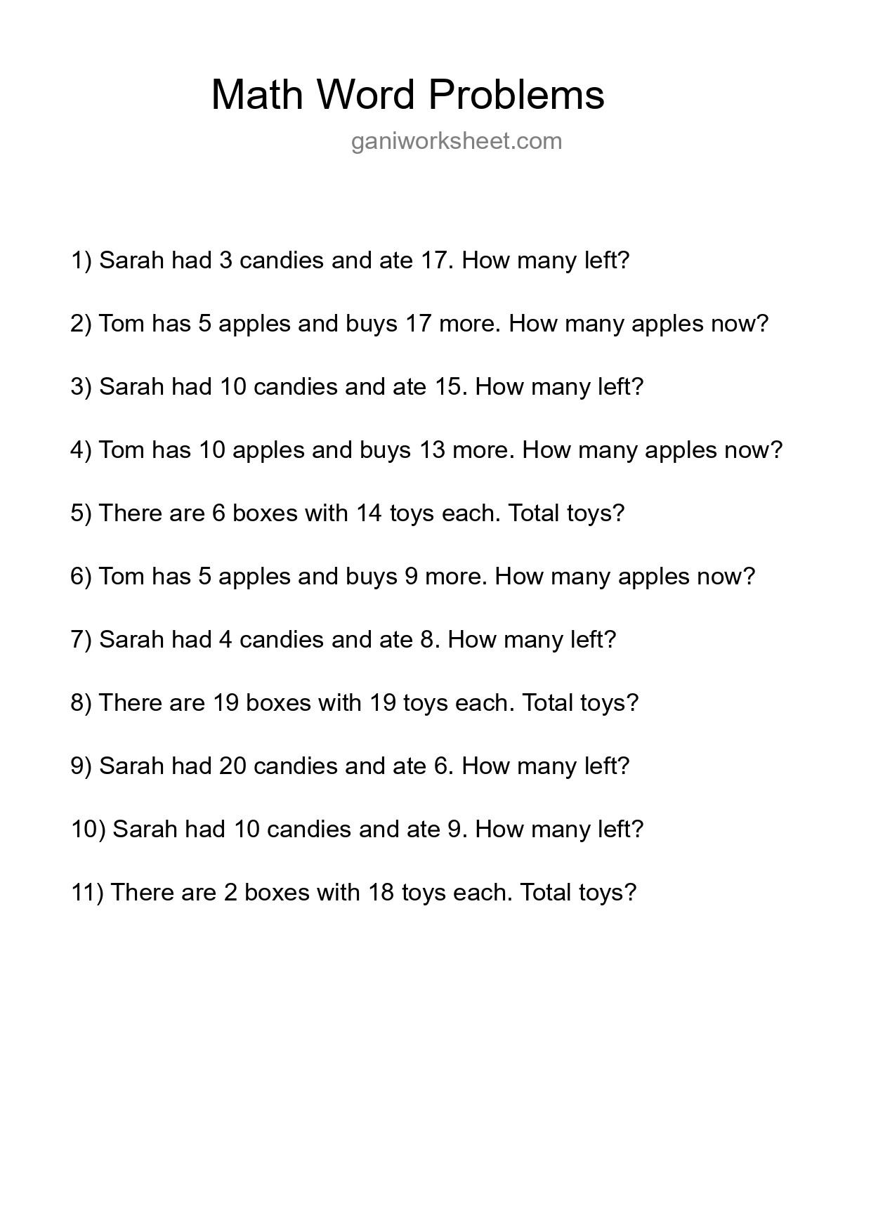 Math Word Problem Worksheet