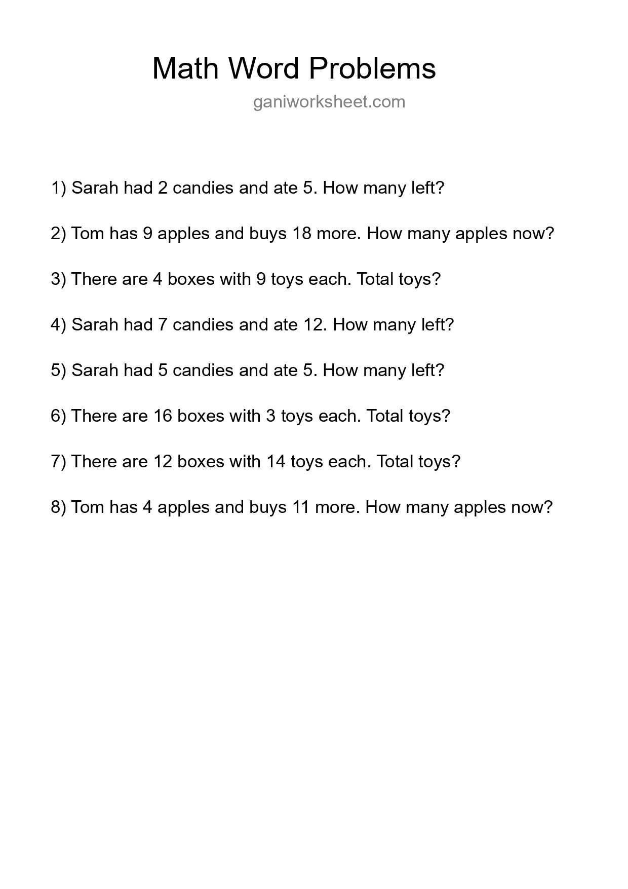 Math Word Problem Worksheet