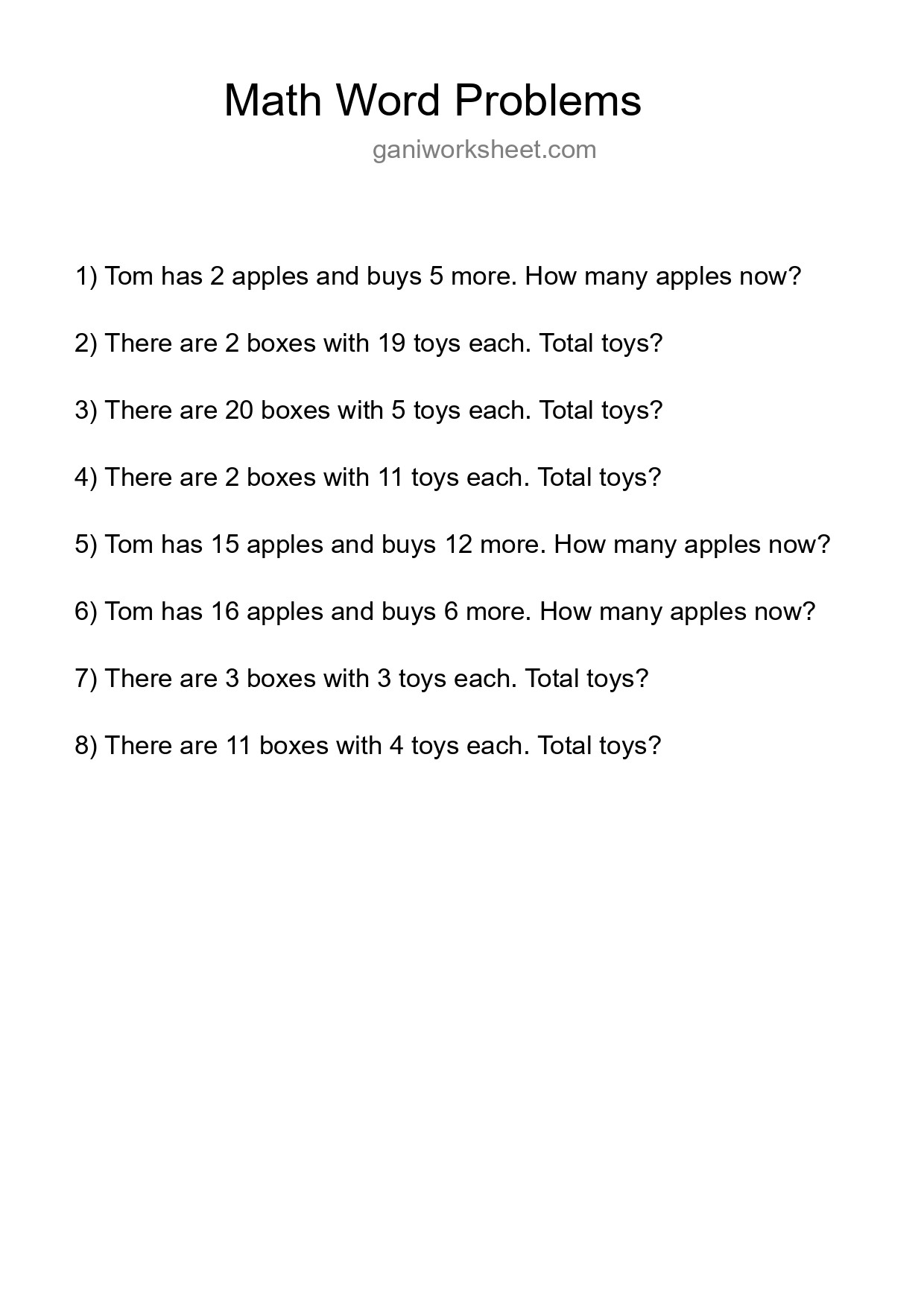 Math Word Problem Worksheet