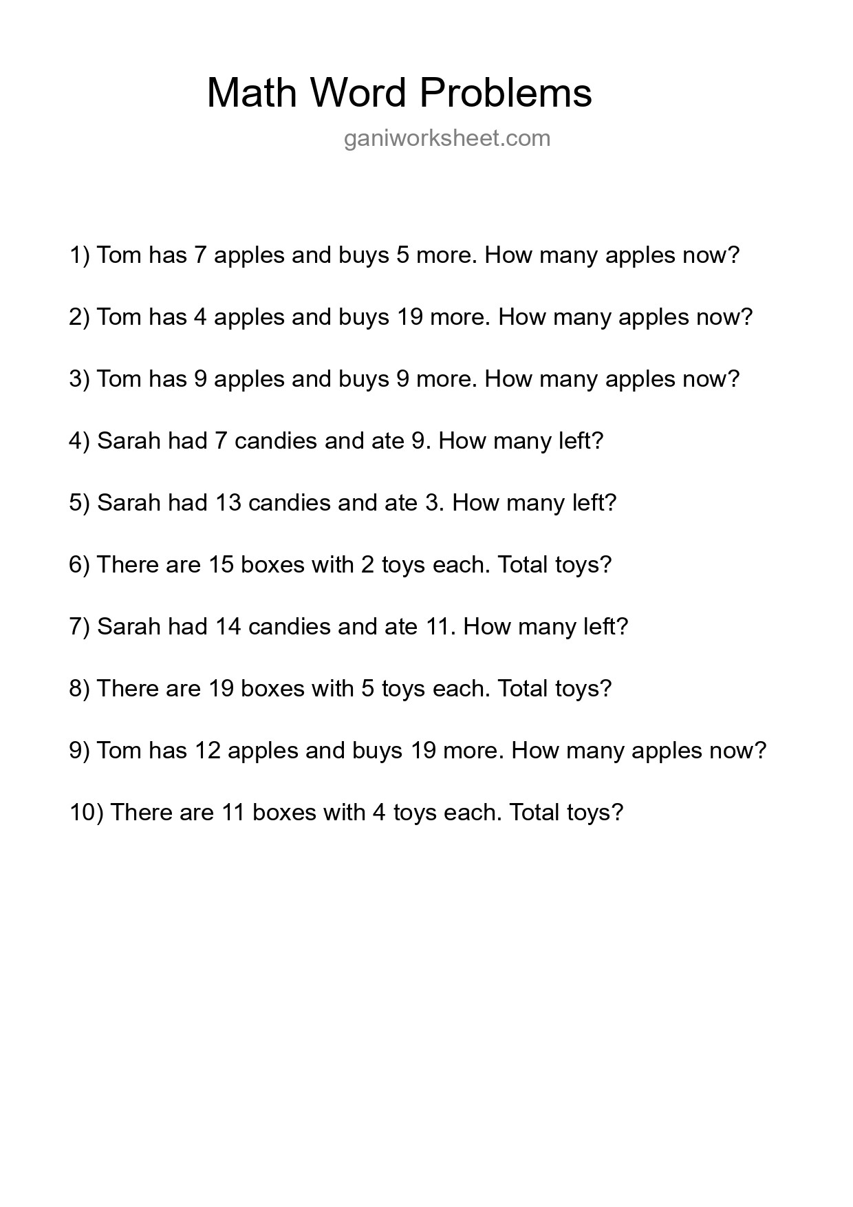 Math Word Problem Worksheet