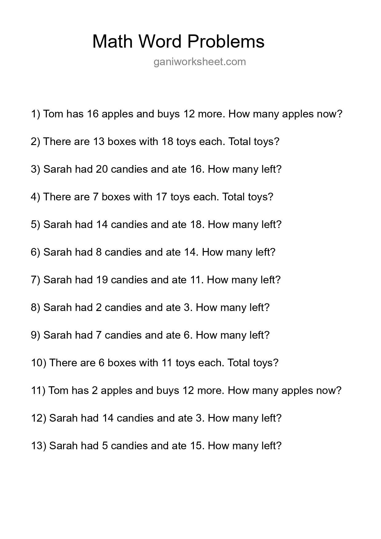 Math Word Problem Worksheet
