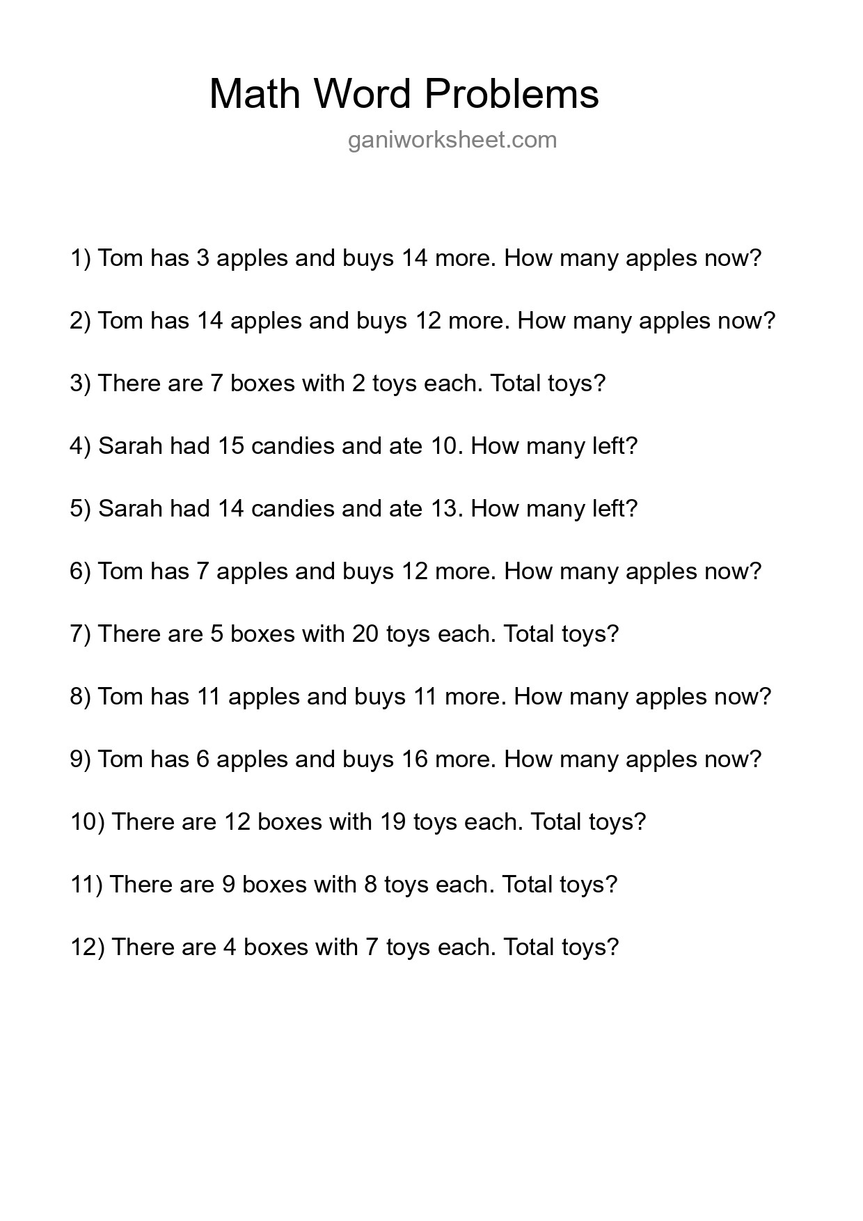 Math Word Problem Worksheet