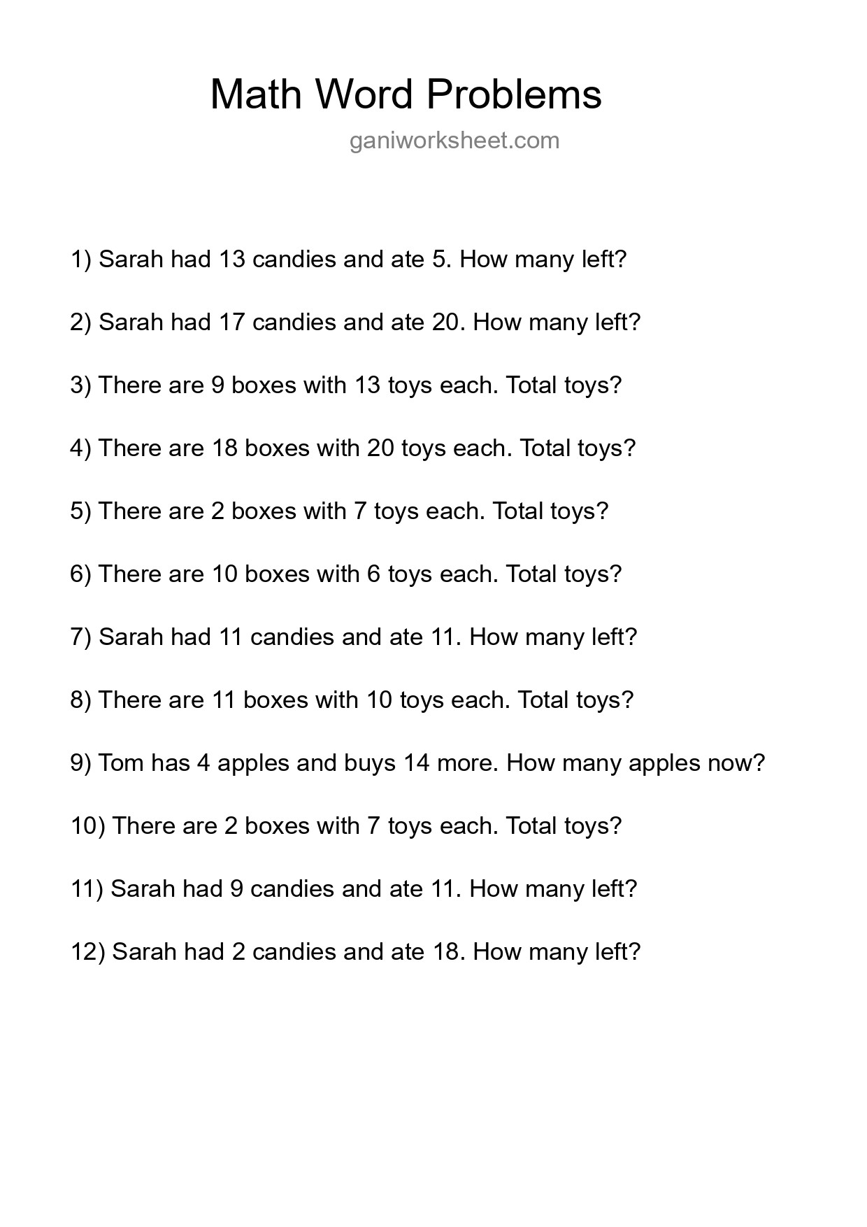 Math Word Problem Worksheet