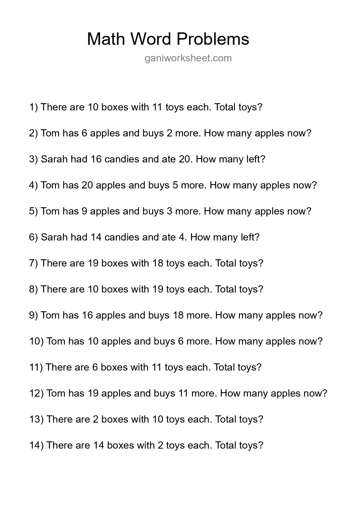 Math Word Problem Worksheet