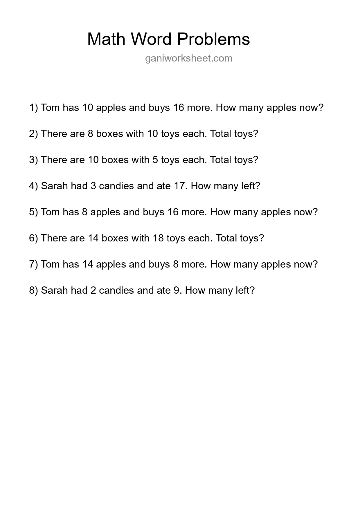 Math Word Problem Worksheet