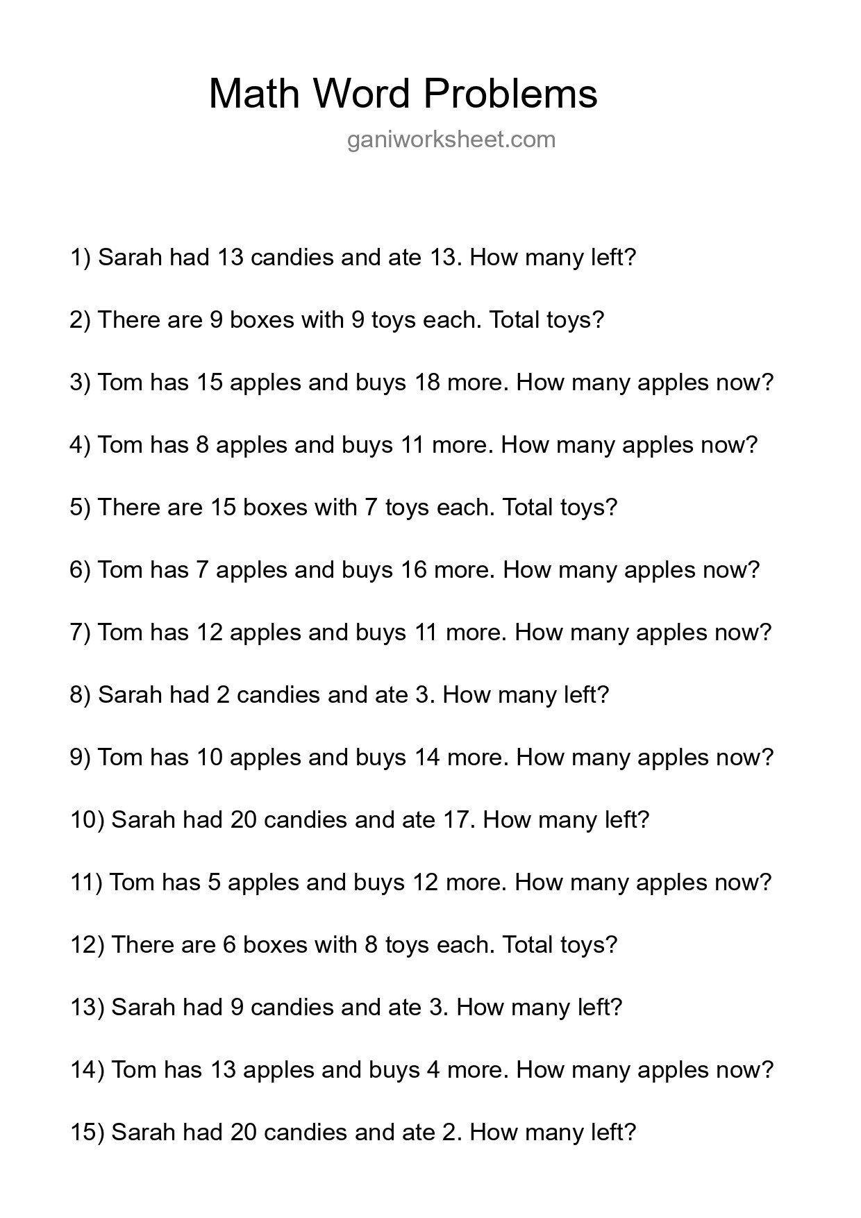 Math Word Problem Worksheet