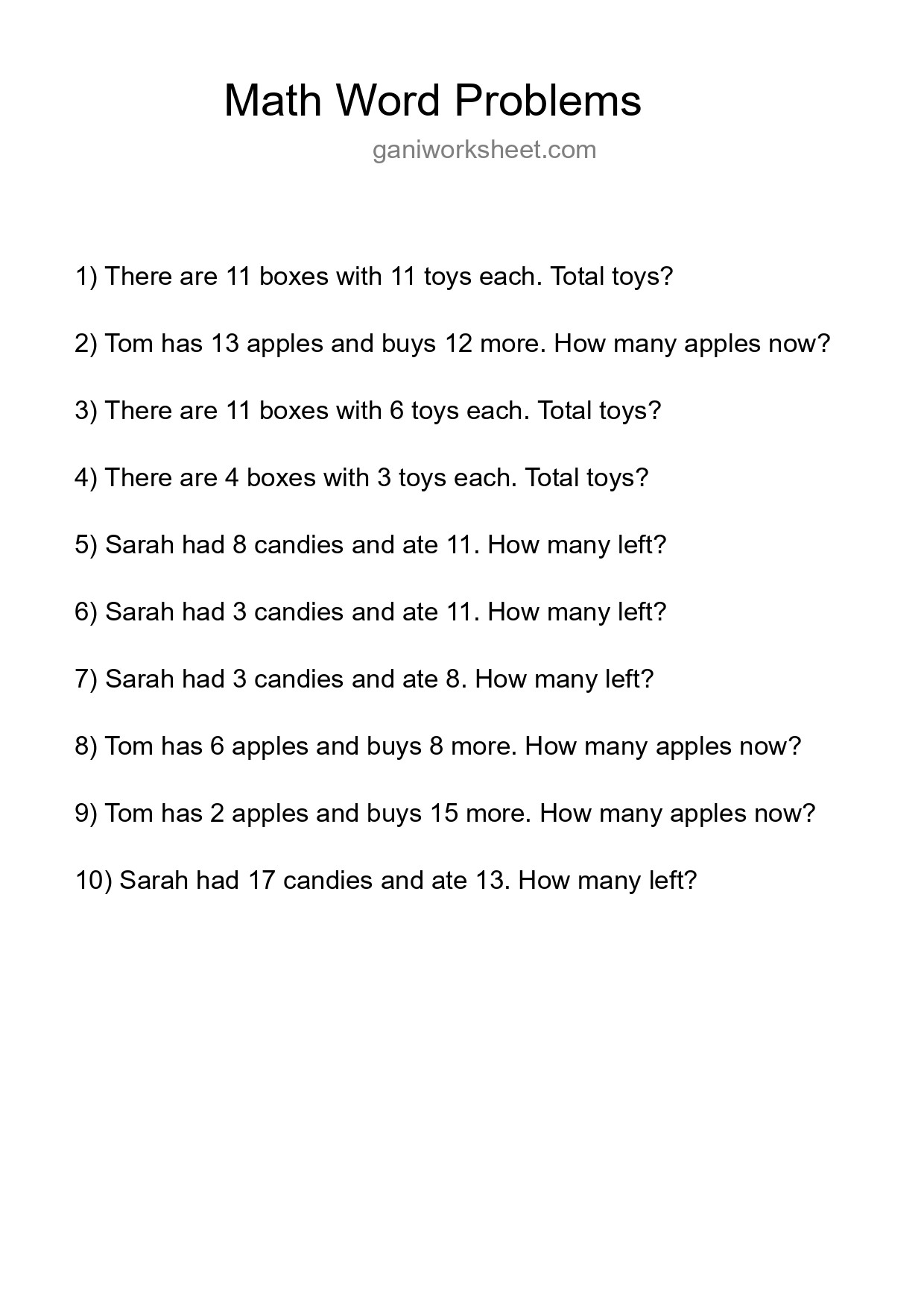 Math Word Problem Worksheet