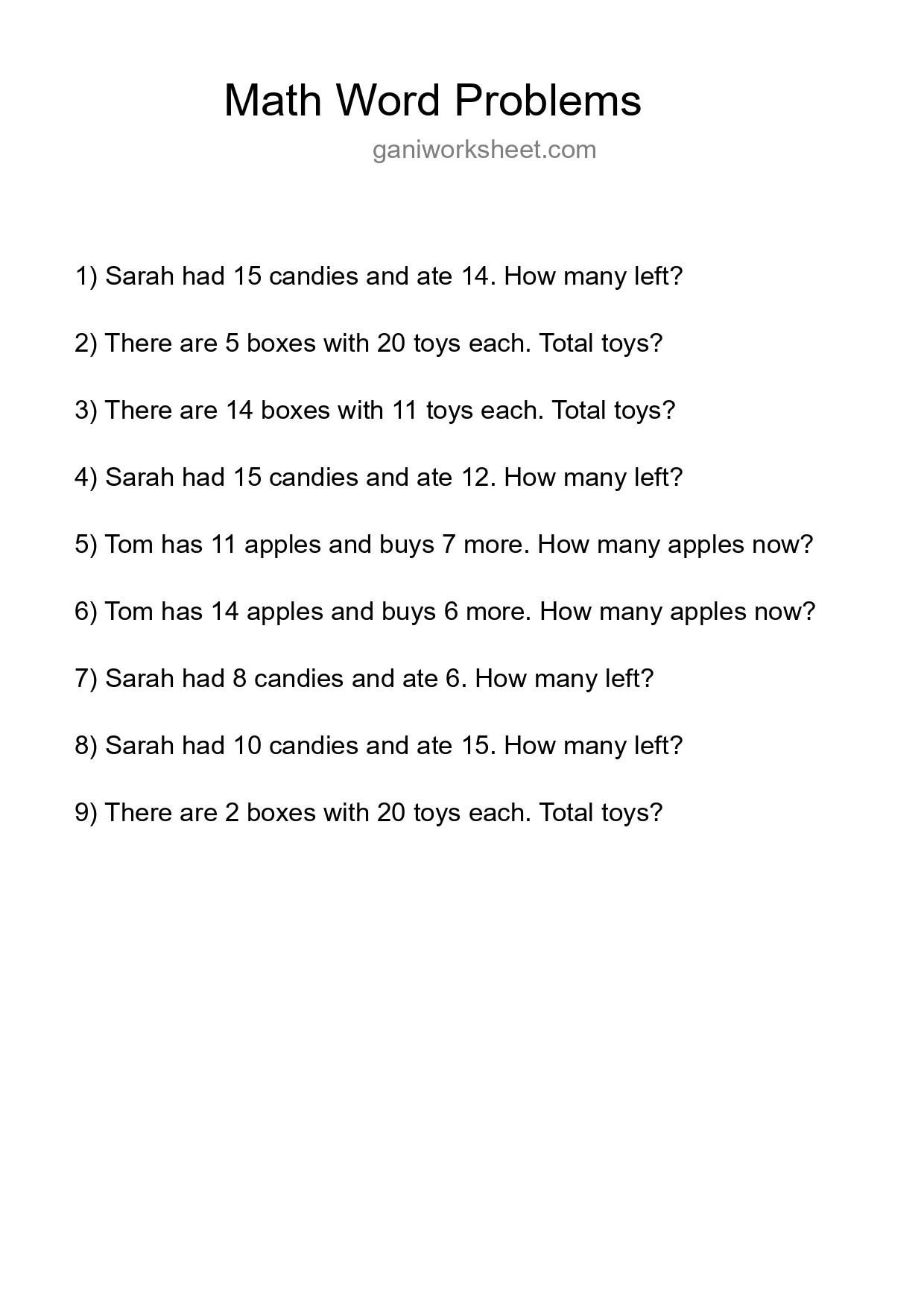 Math Word Problem Worksheet