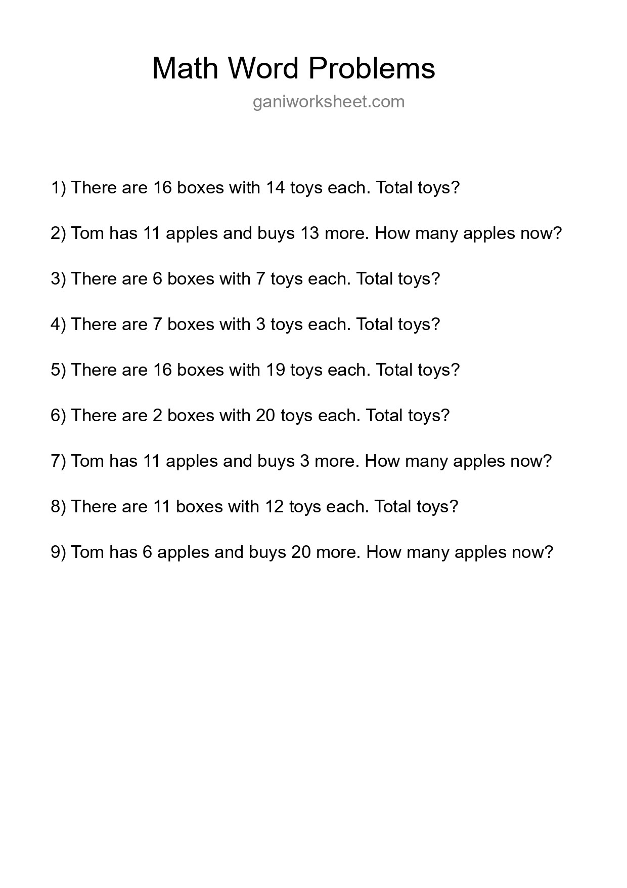 Math Word Problem Worksheet