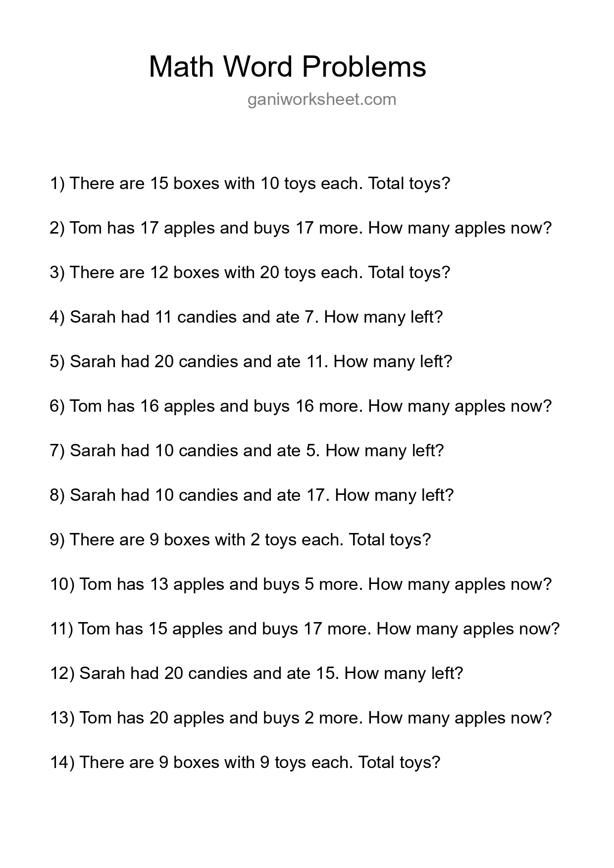 Math Word Problem Worksheet
