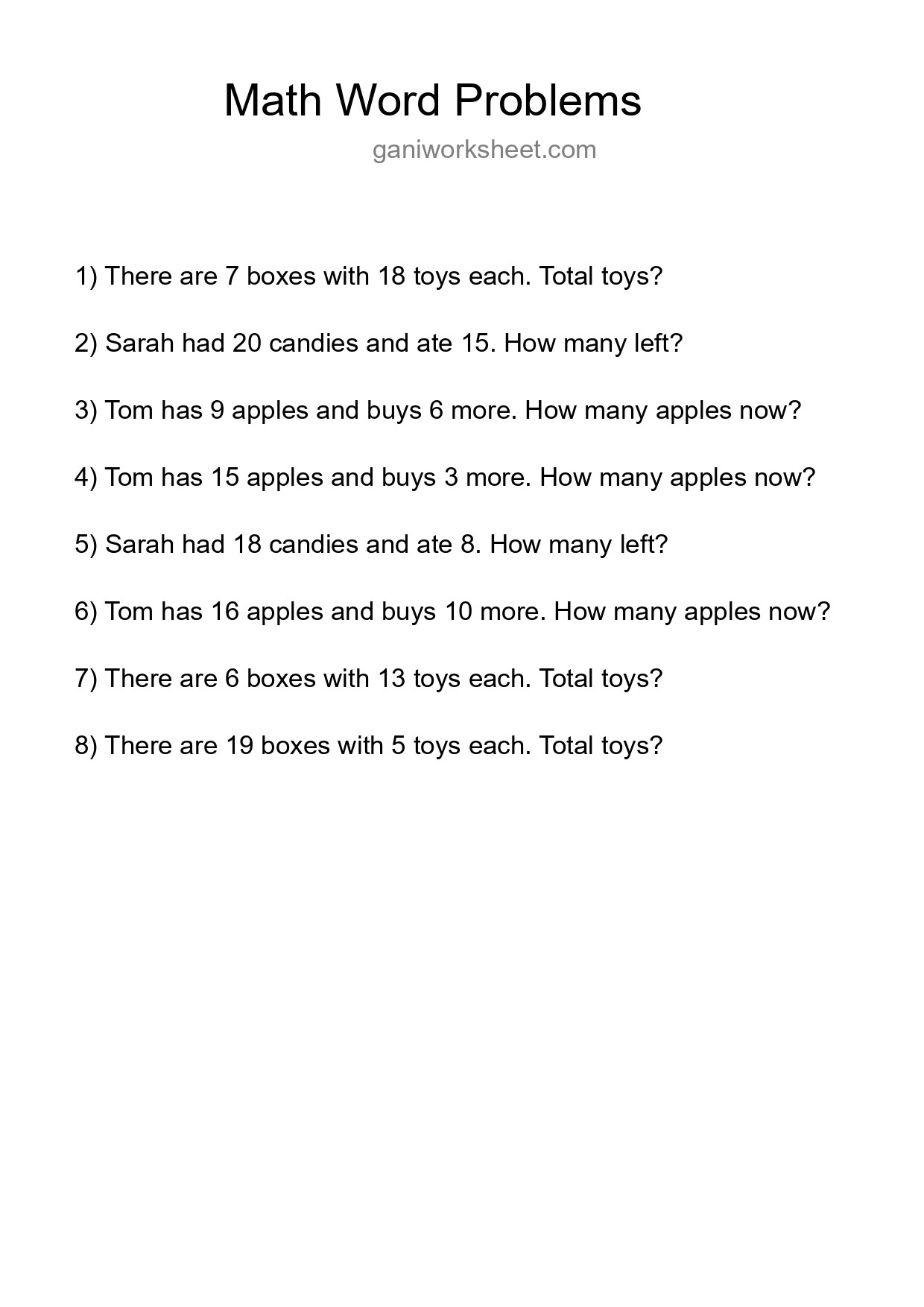 Math Word Problem Worksheet