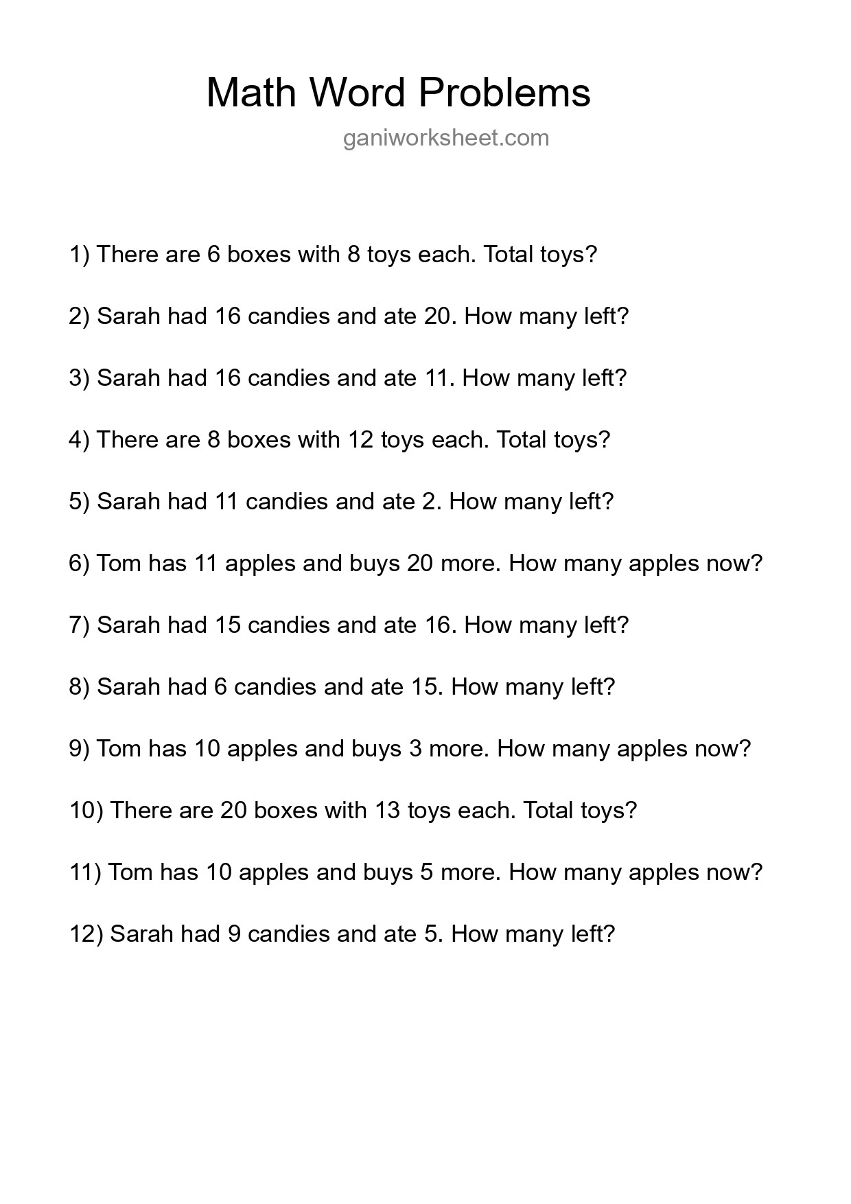 Math Word Problem Worksheet