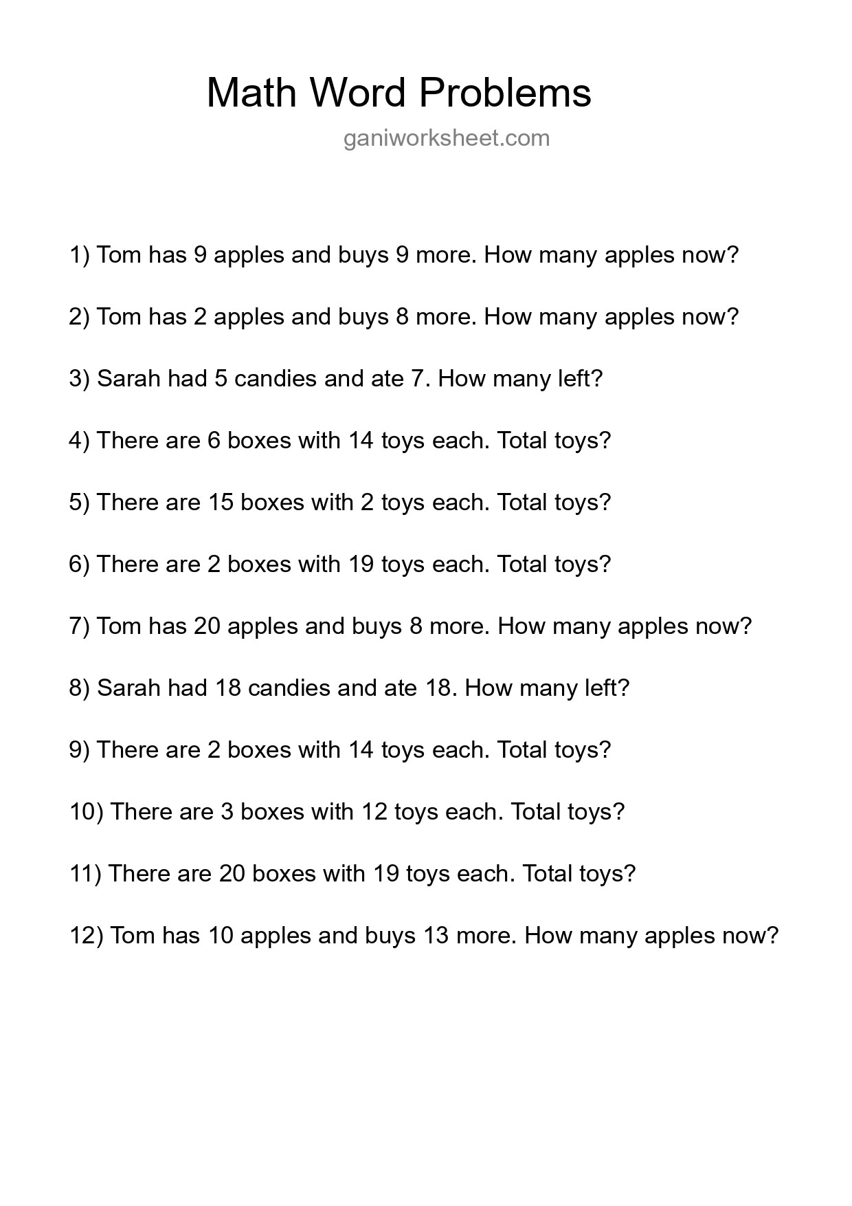 Math Word Problem Worksheet