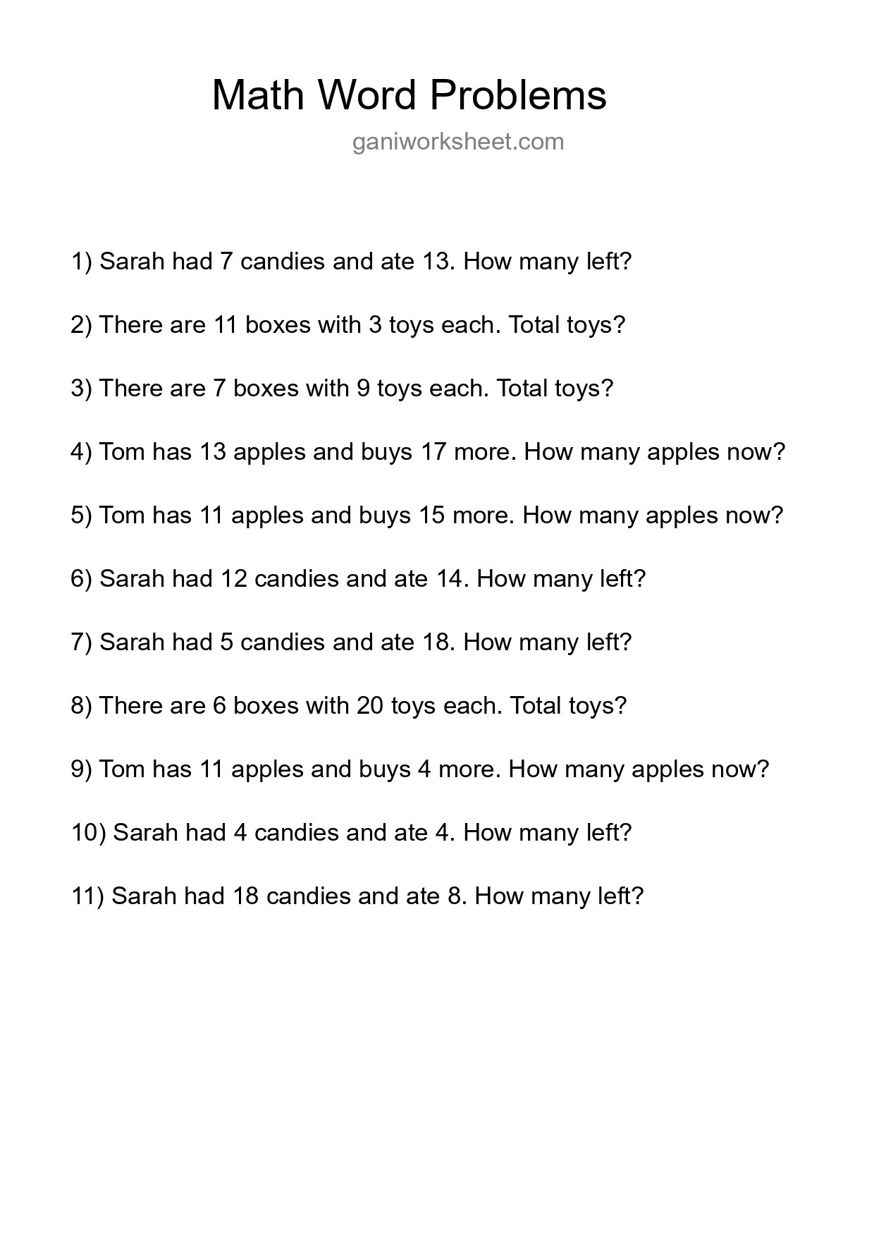 Math Word Problem Worksheet