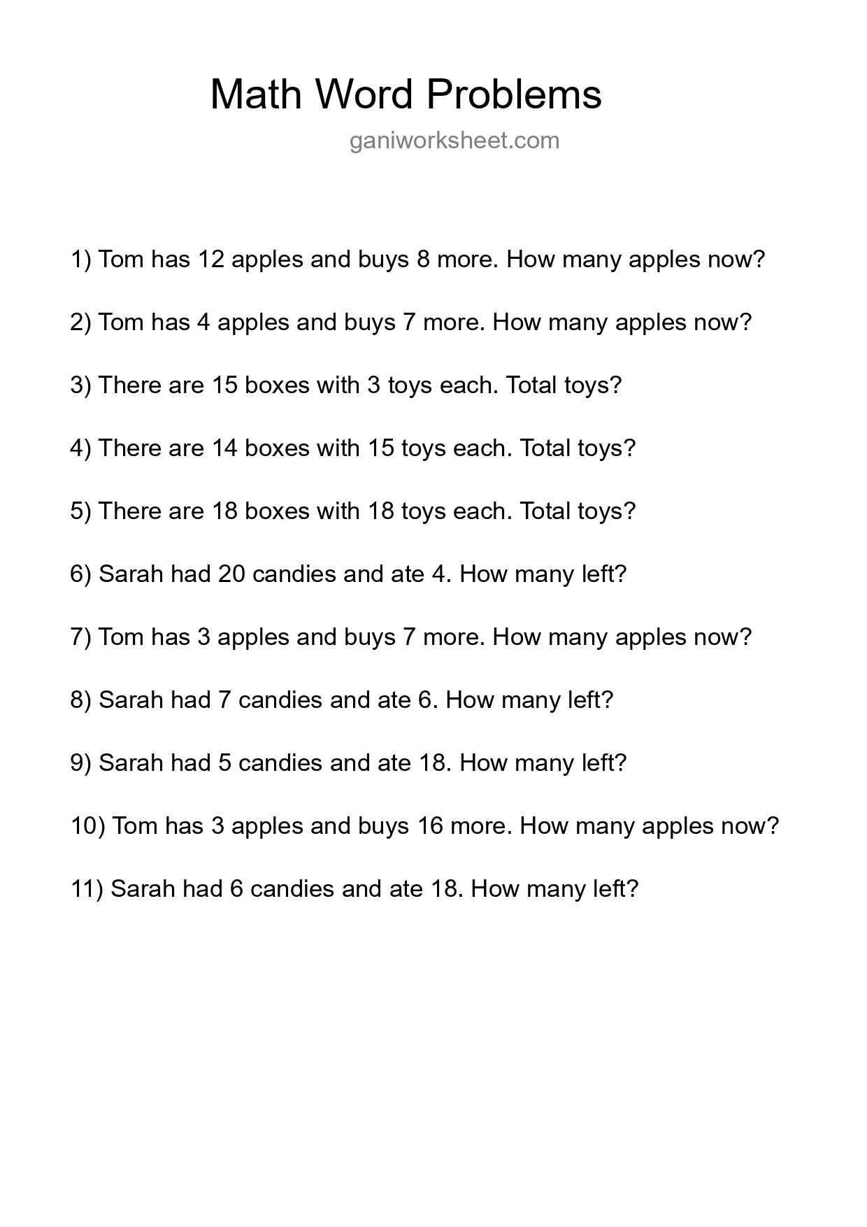 Math Word Problem Worksheet
