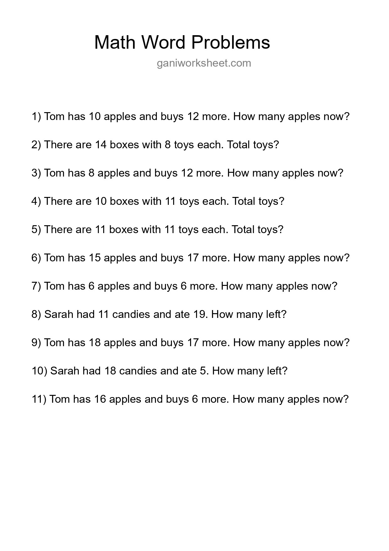 Math Word Problem Worksheet