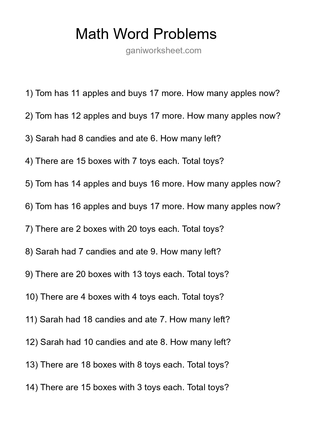 Math Word Problem Worksheet
