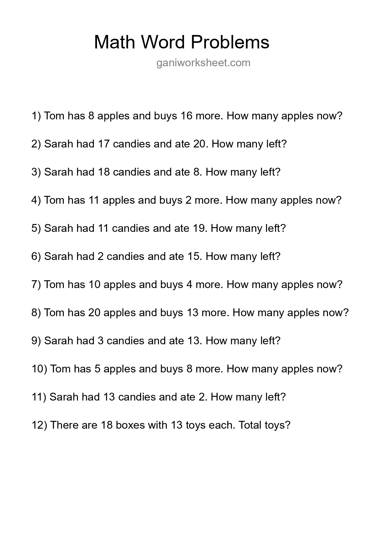 Math Word Problem Worksheet