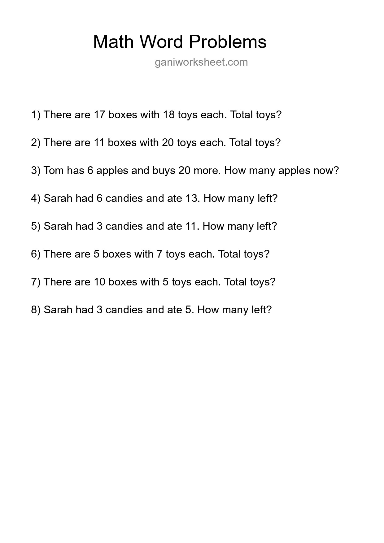 Math Word Problem Worksheet