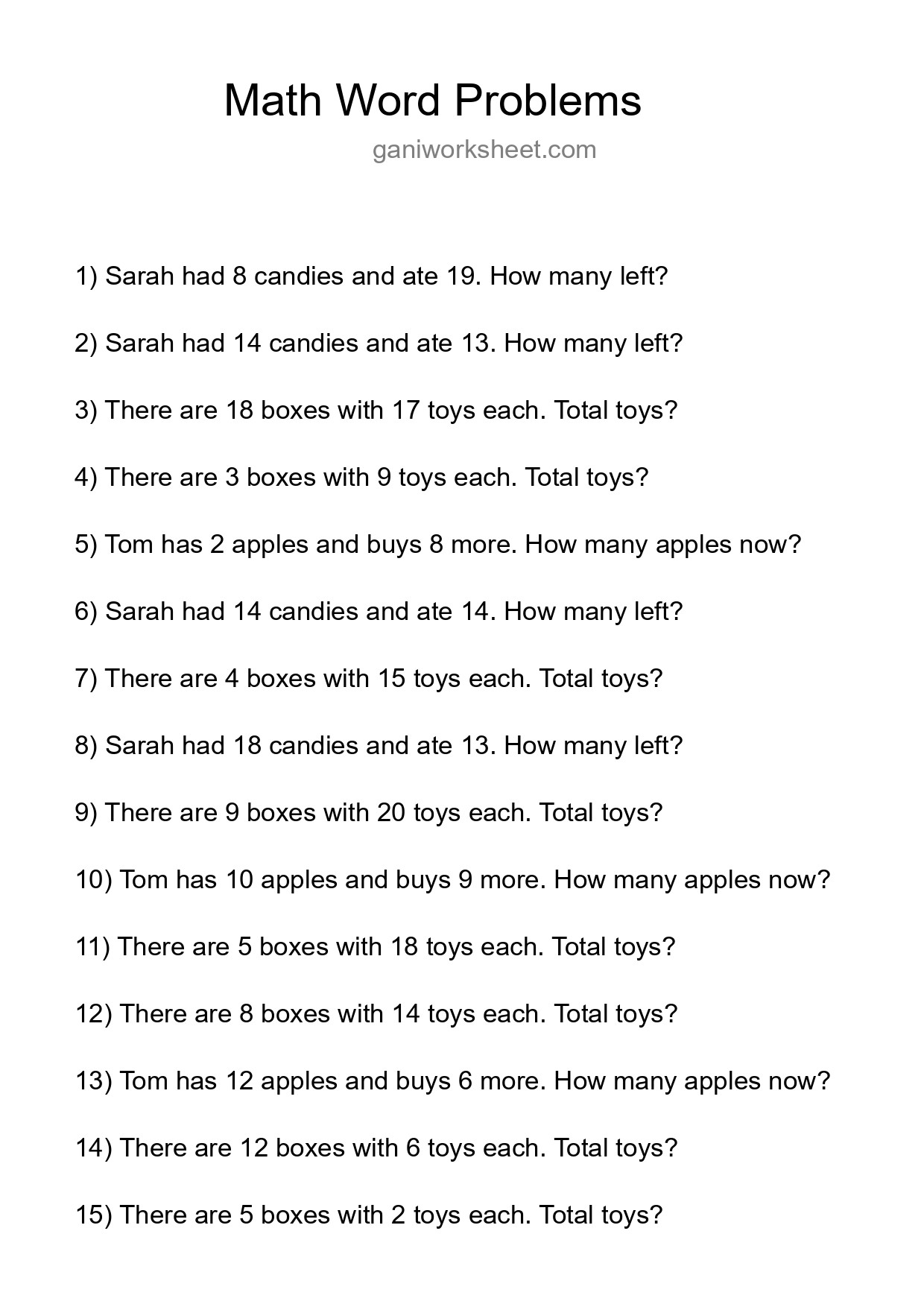 Math Word Problem Worksheet