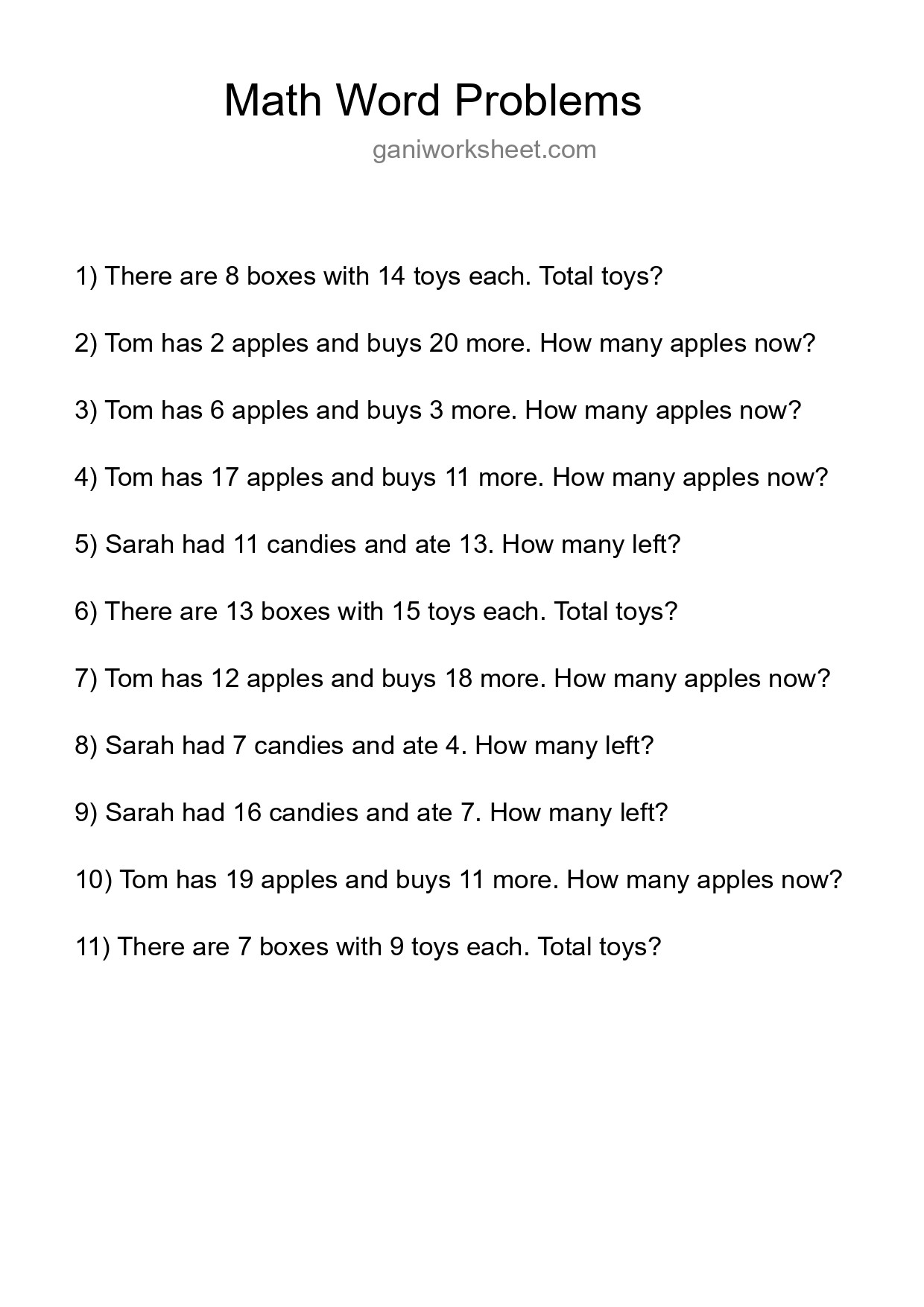 Math Word Problem Worksheet