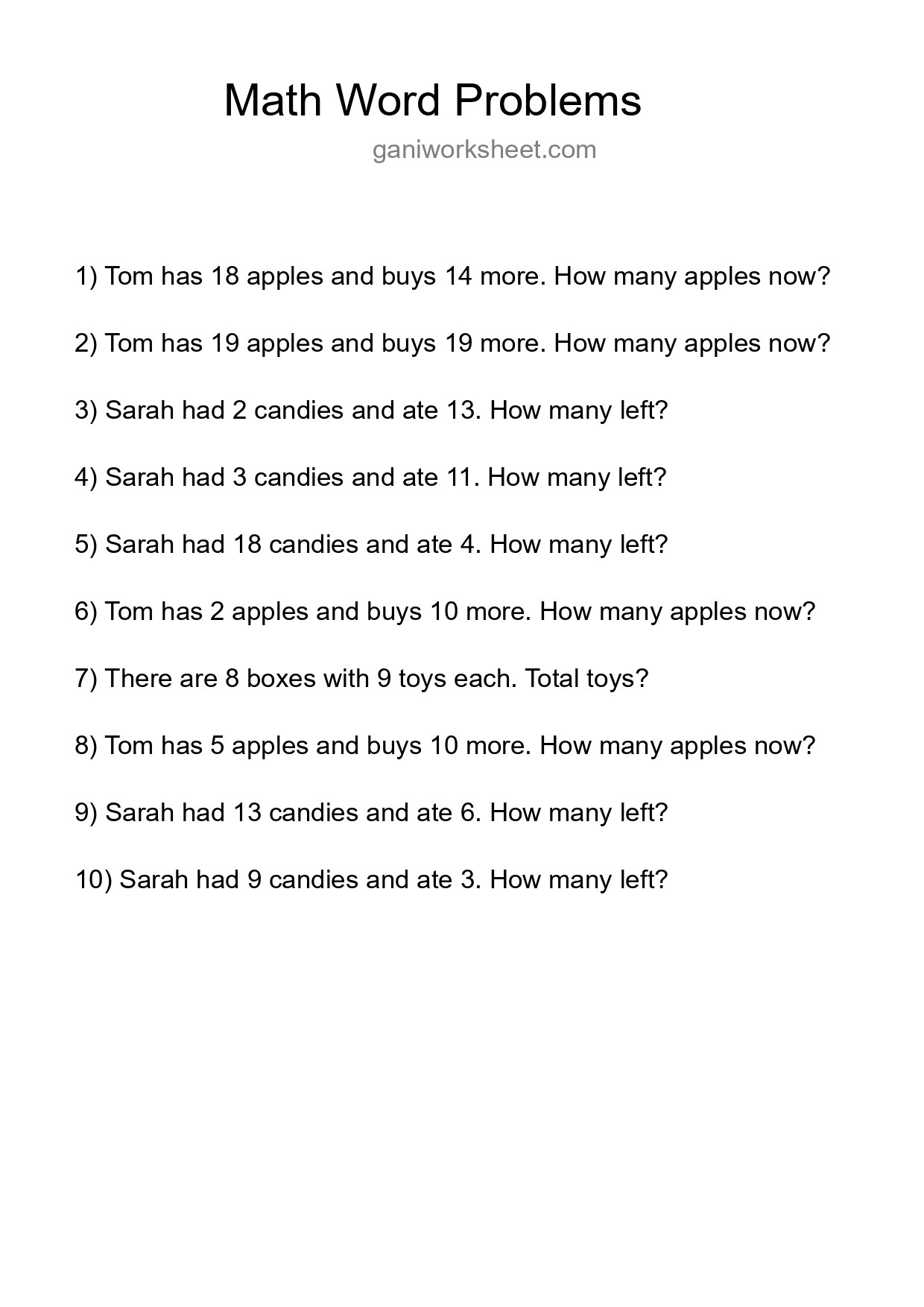 Math Word Problem Worksheet
