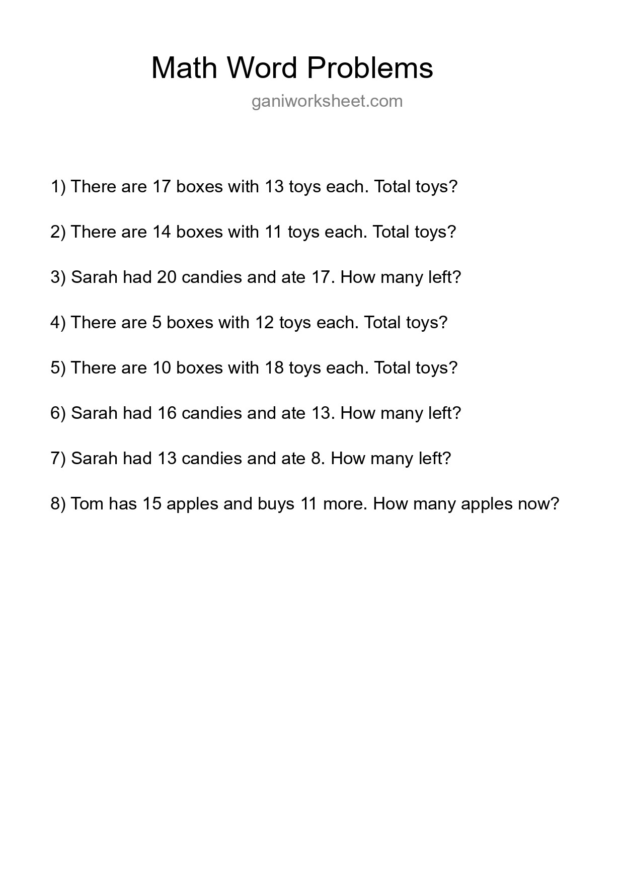 Math Word Problem Worksheet