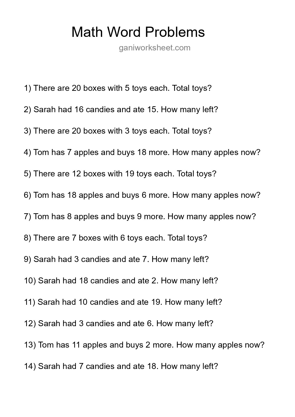 Math Word Problem Worksheet