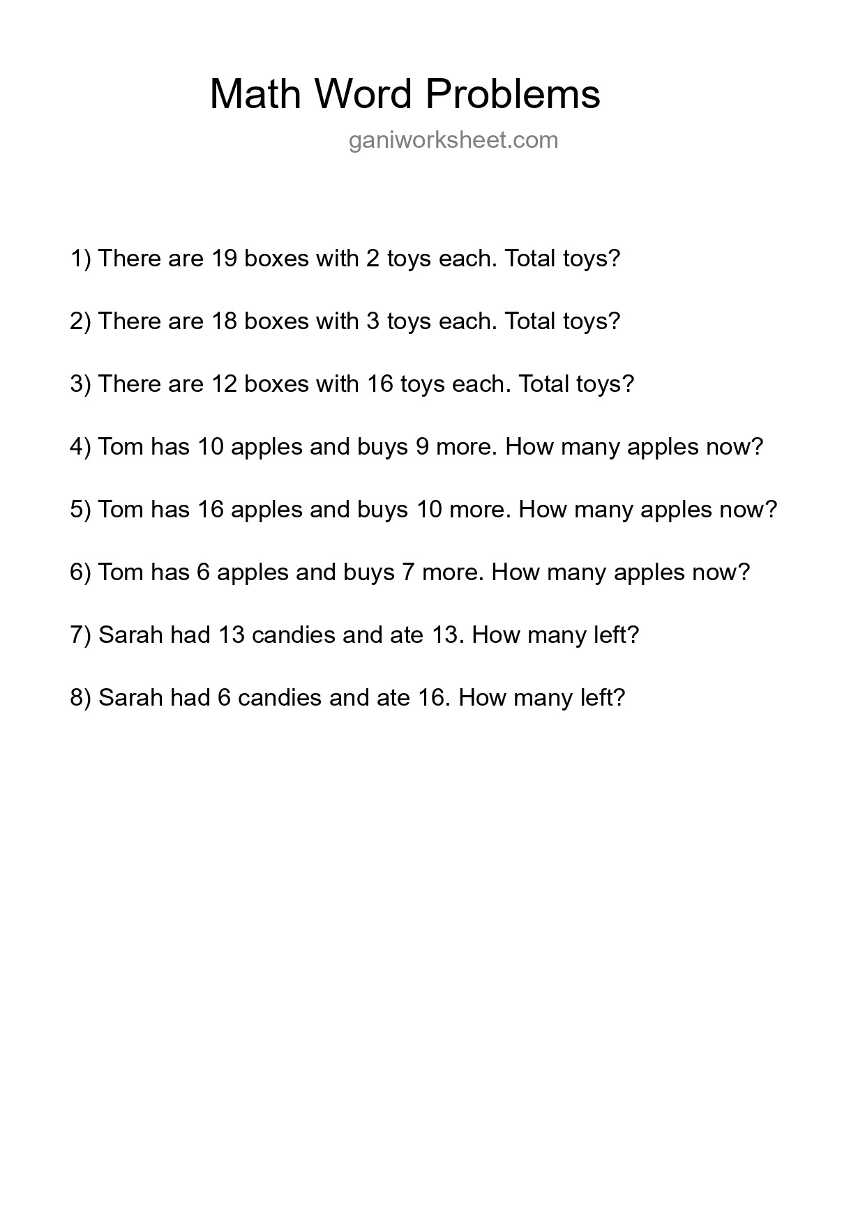 Math Word Problem Worksheet