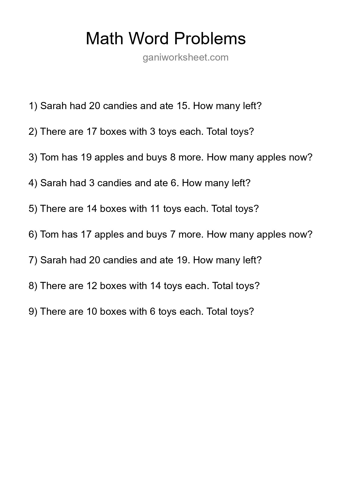 Math Word Problem Worksheet