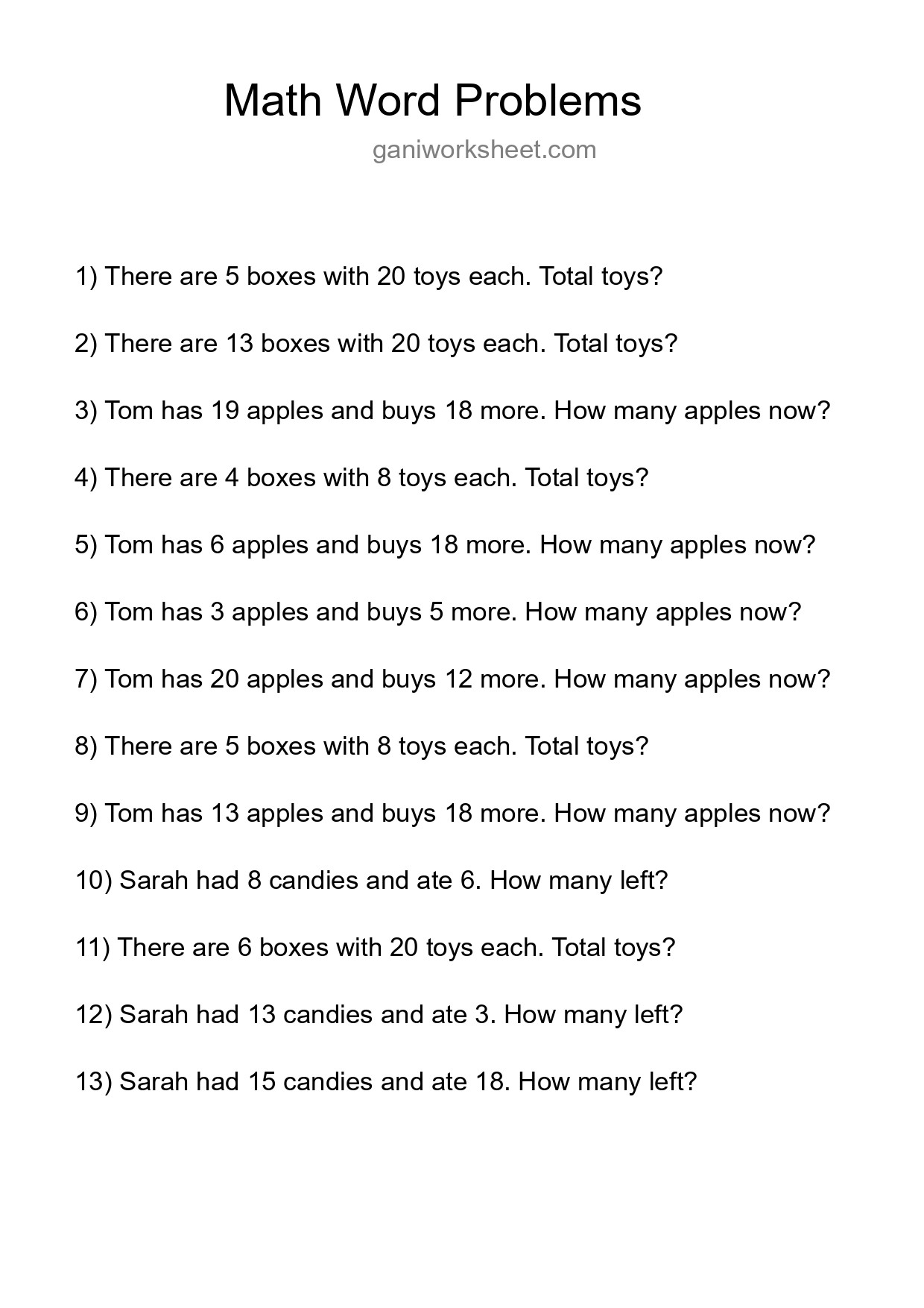 Math Word Problem Worksheet