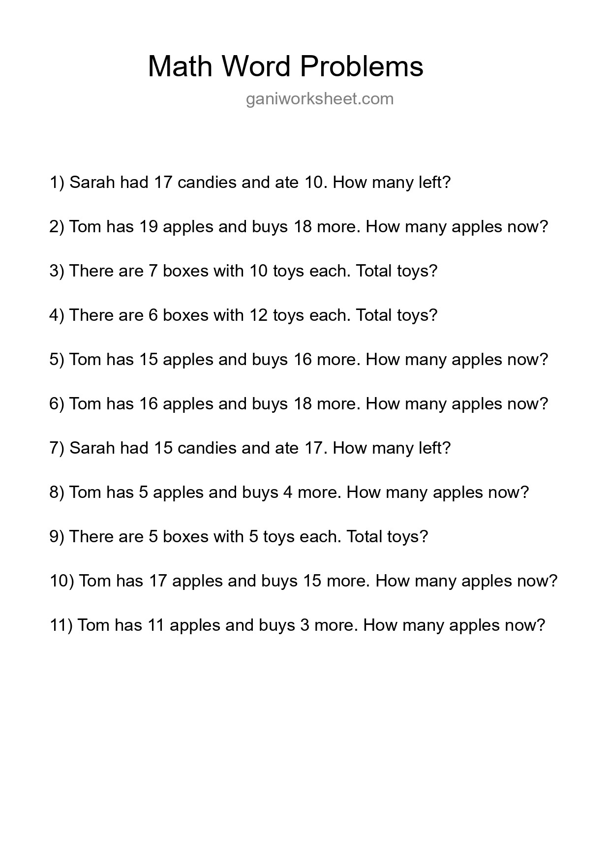 Math Word Problem Worksheet