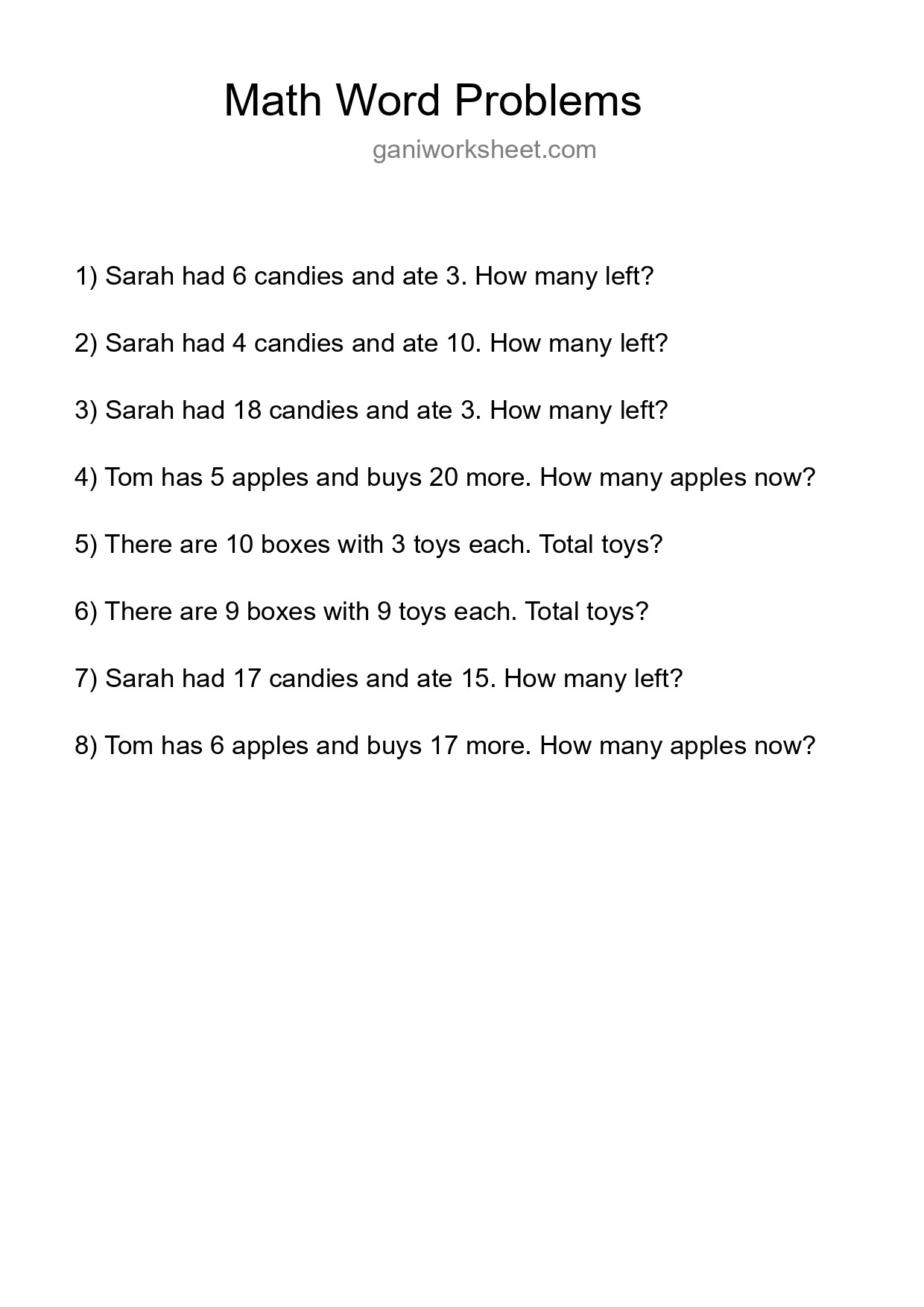 Math Word Problem Worksheet