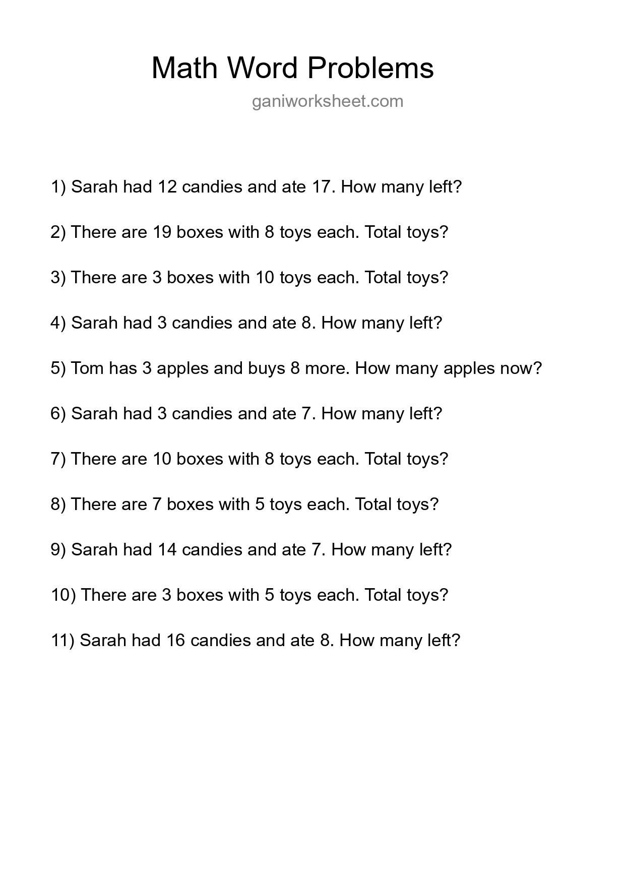 Math Word Problem Worksheet