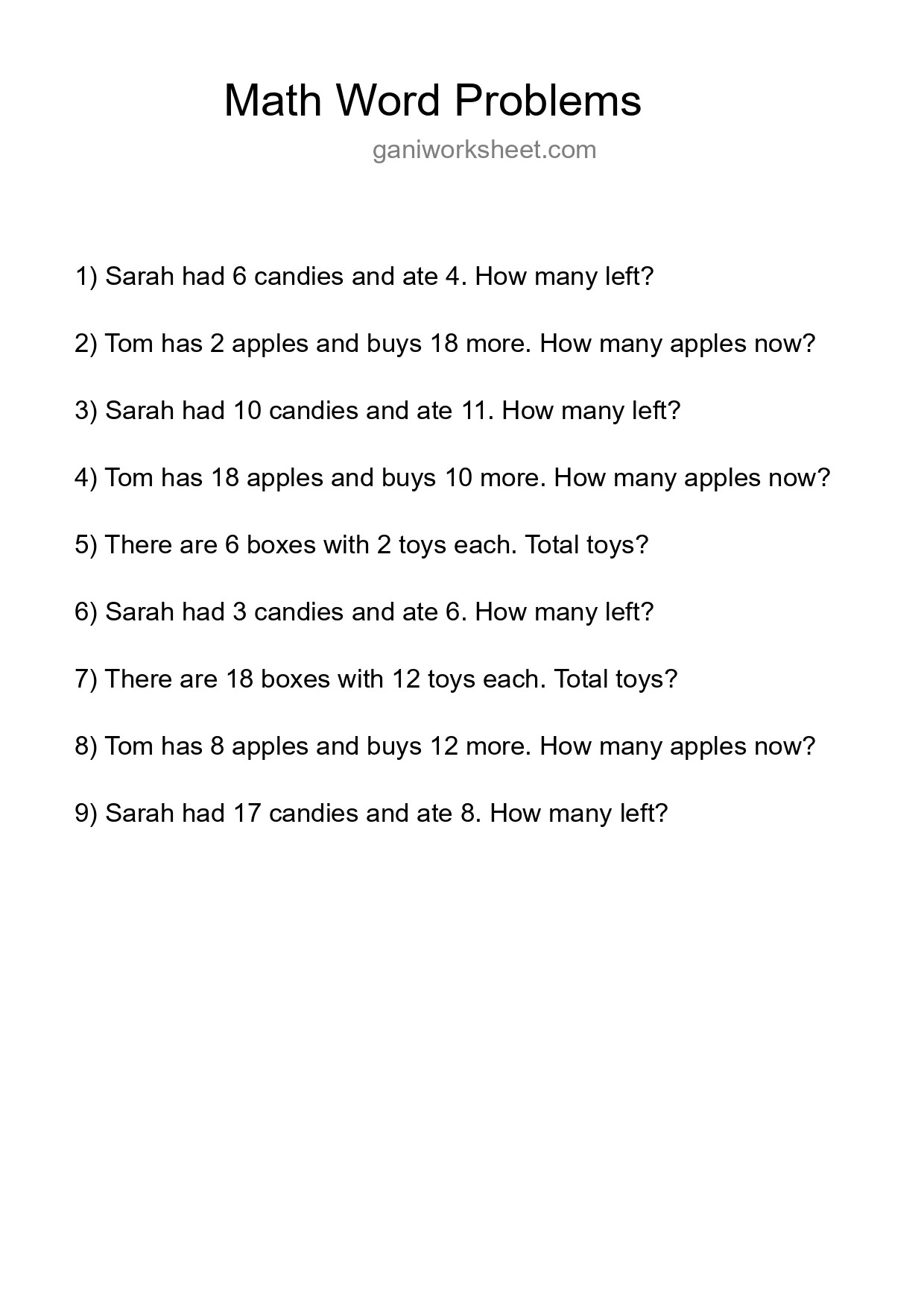 Math Word Problem Worksheet