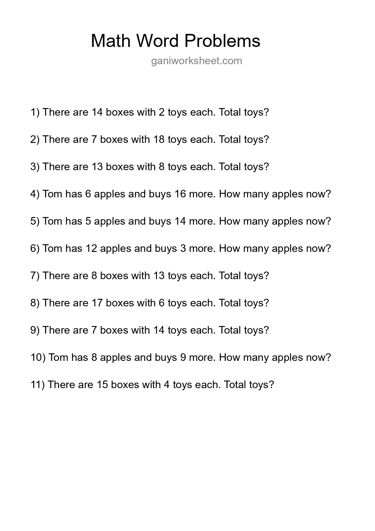 Math Word Problem Worksheet