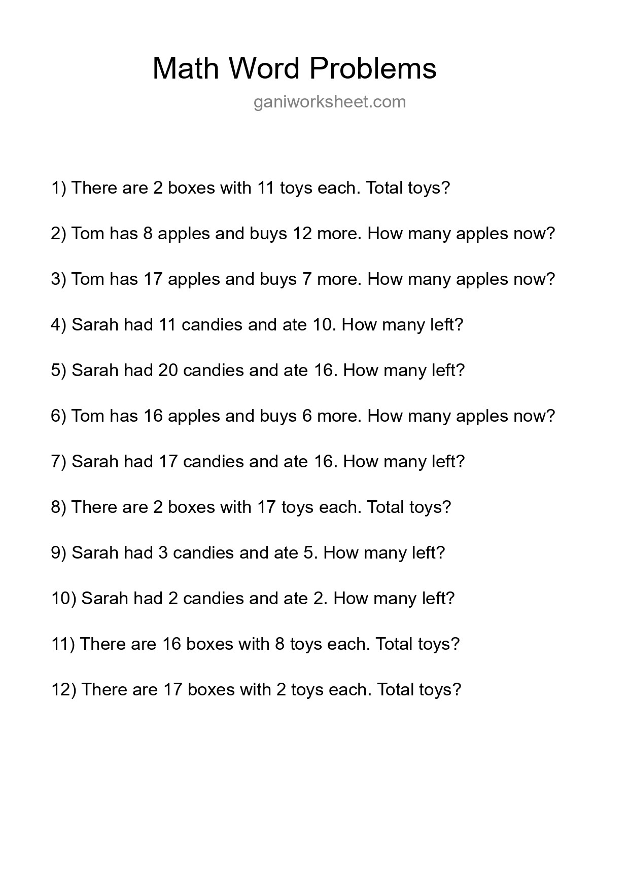 Math Word Problem Worksheet