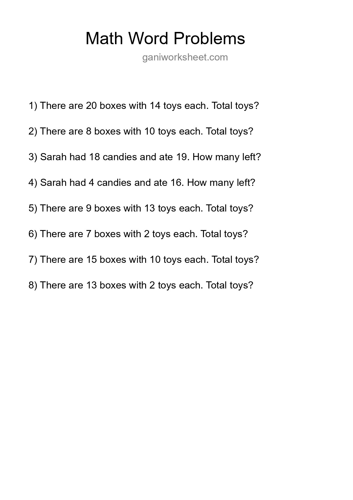Math Word Problem Worksheet
