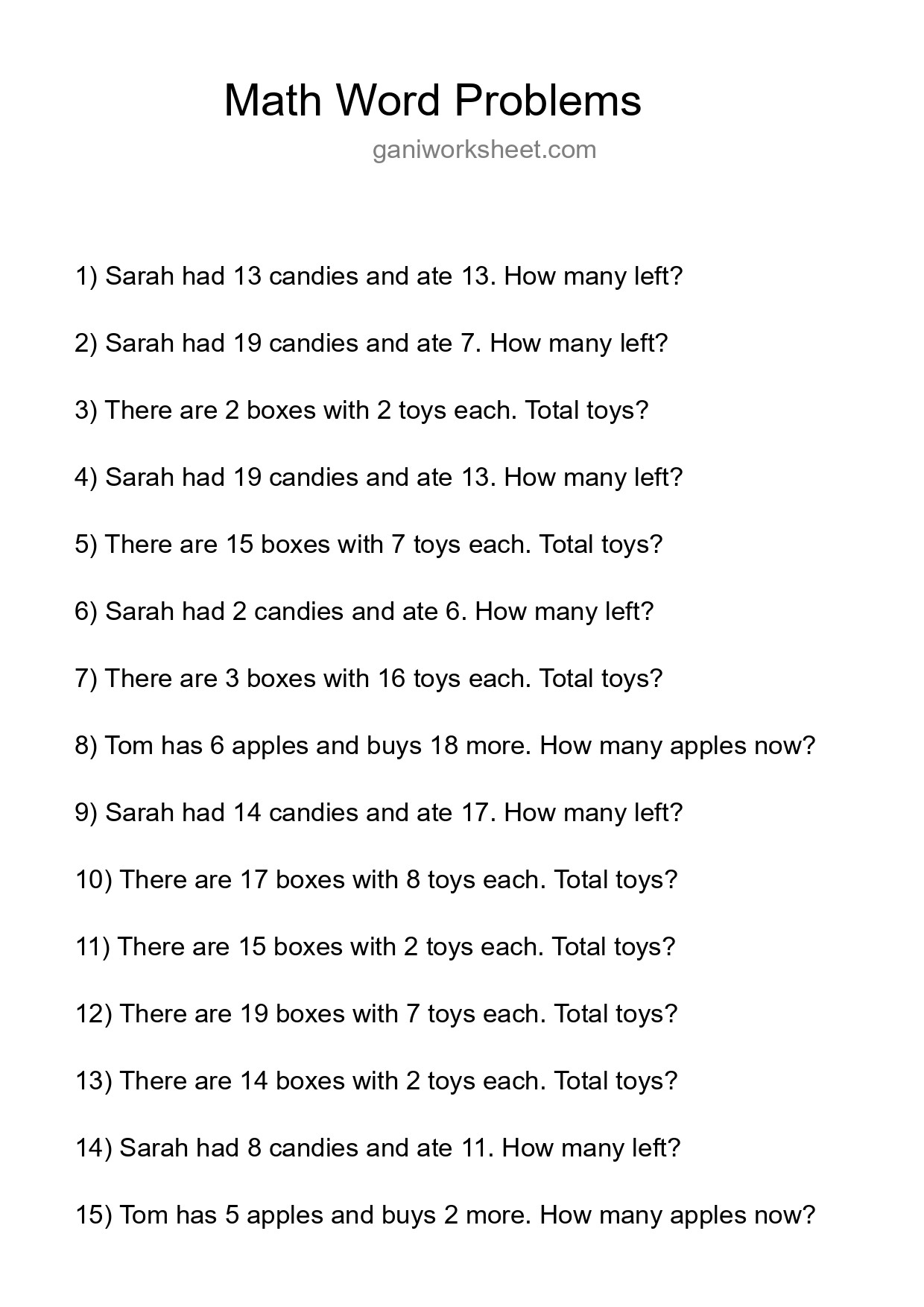 Math Word Problem Worksheet