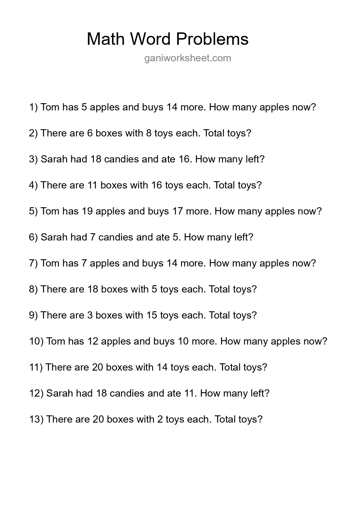 Math Word Problem Worksheet