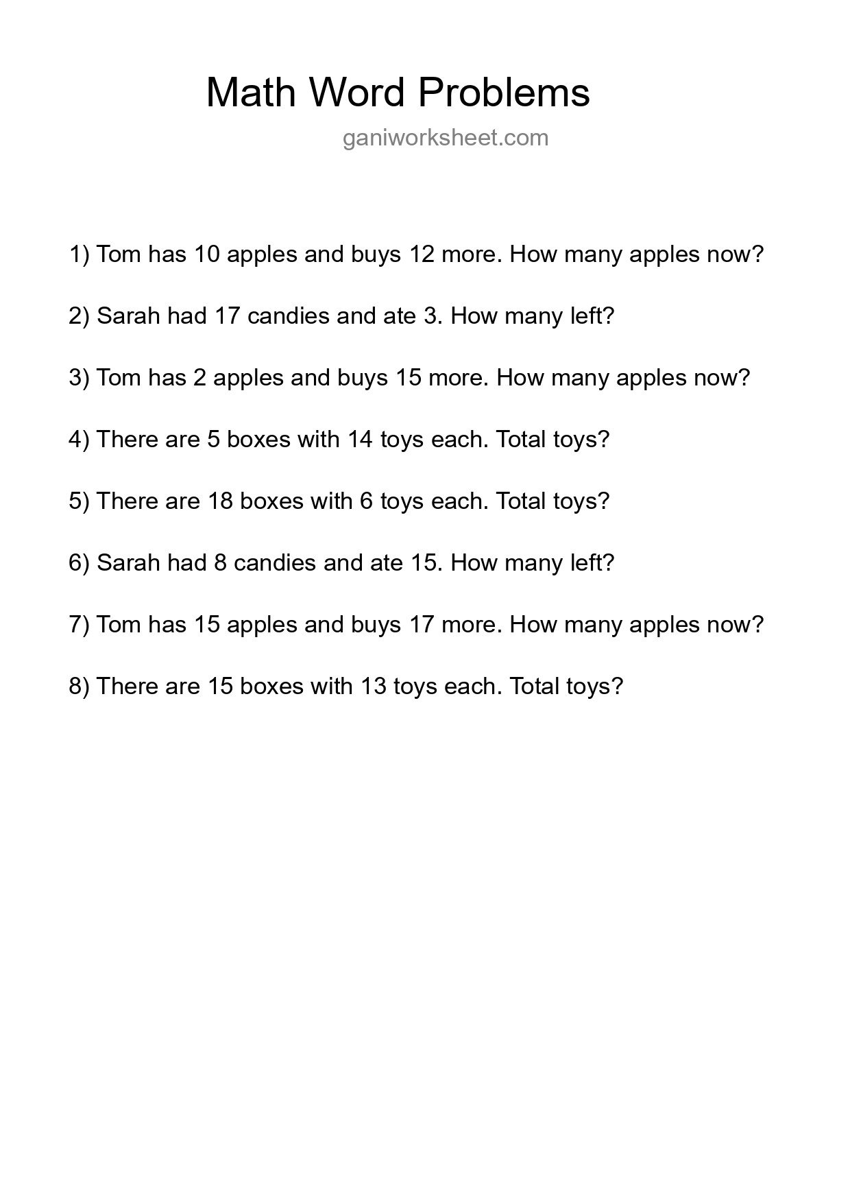 Math Word Problem Worksheet