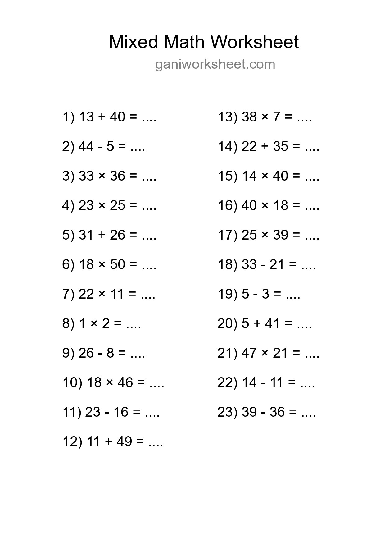 Printable Mixed Operations Worksheet for Grade 3
