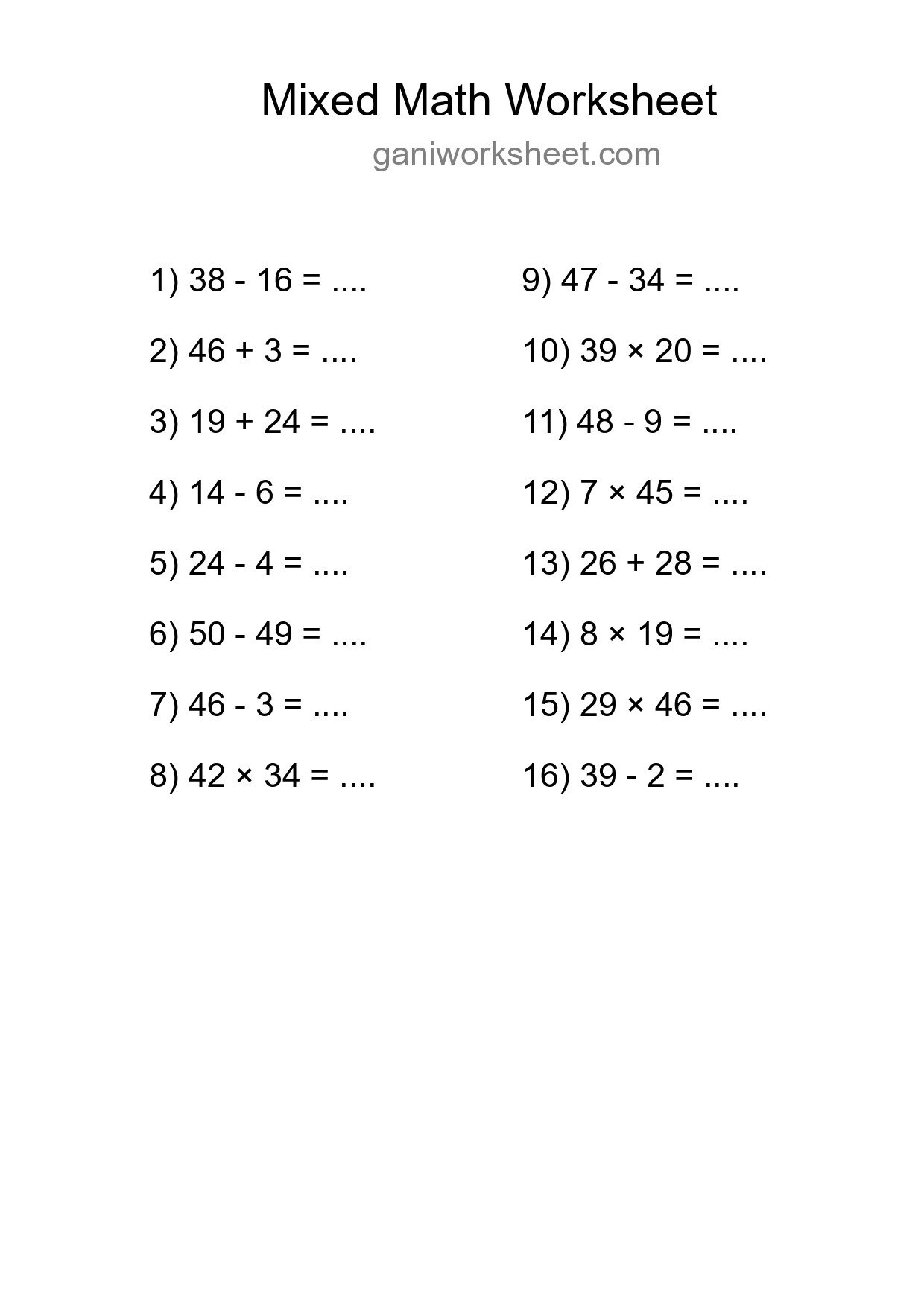 Printable Mixed Operations Worksheet for Grade 3