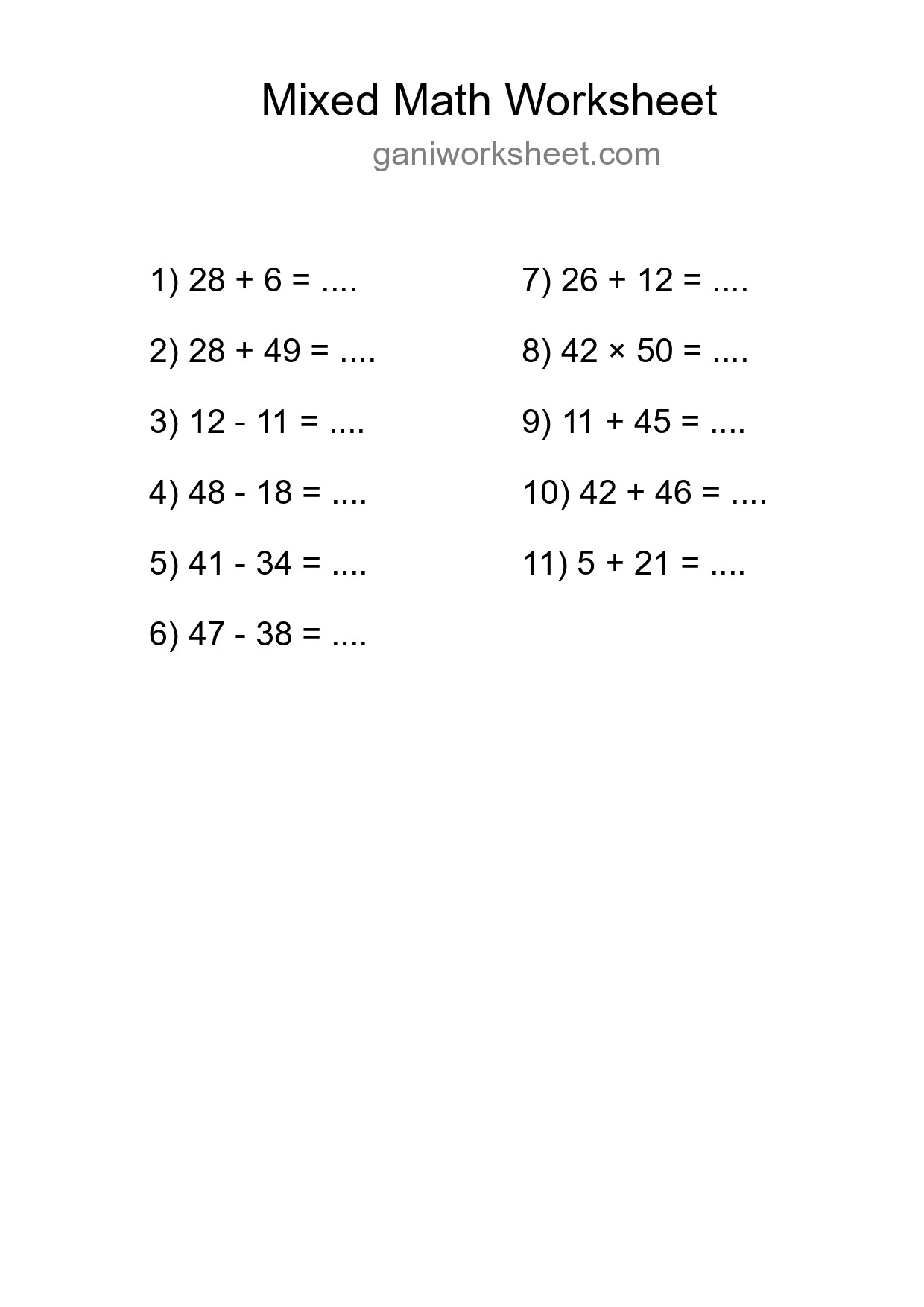 Printable Mixed Operations Worksheet for Grade 3