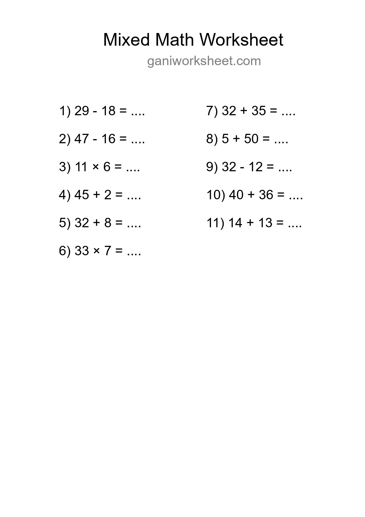 Printable Mixed Operations Worksheet for Grade 3