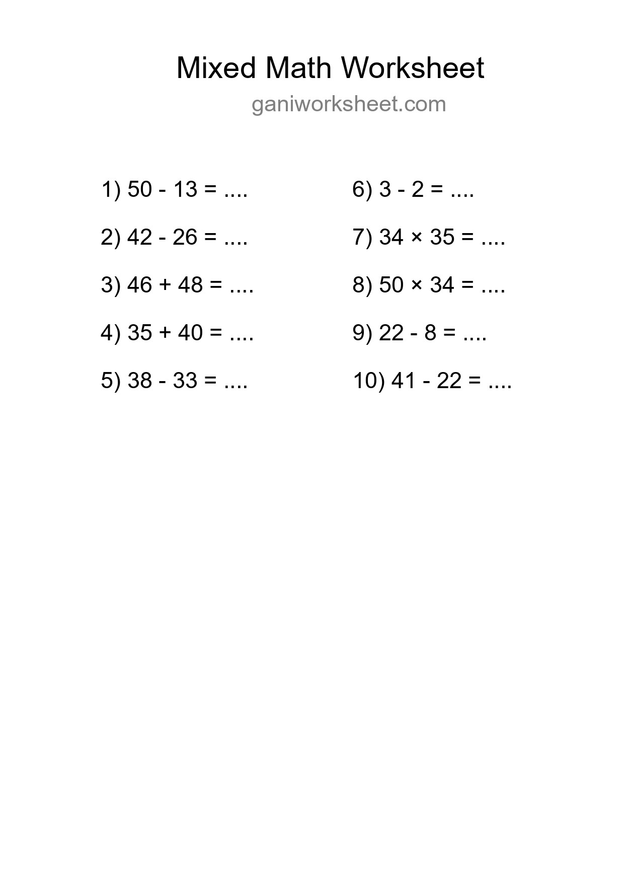 Printable Mixed Operations Worksheet for Grade 3