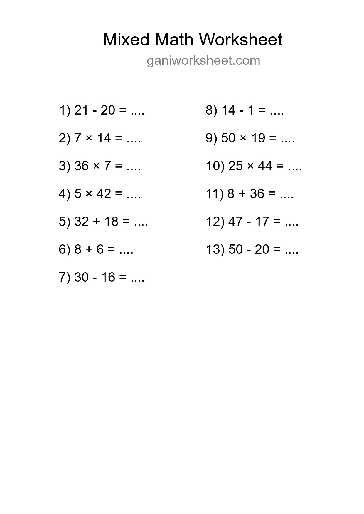 Printable Mixed Operations Worksheet for Grade 3